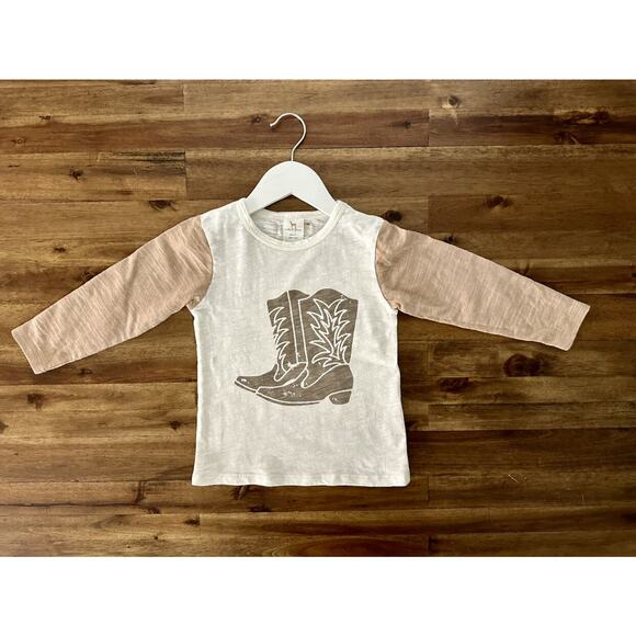 NEW Velvet Fawn Cowboy Boots Graphic Long Sleeve Cotton Tee Top White Tan 4T - Picture 2 of 8